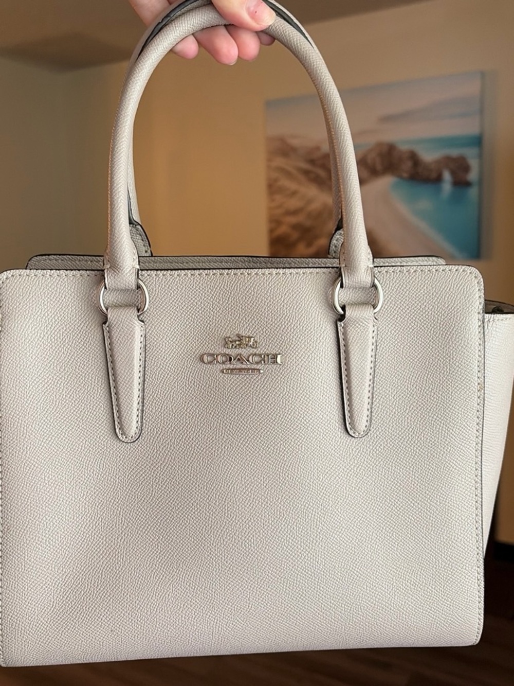 Coach Pebbled Leather Satchel in Light Cream